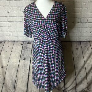 NWT Boden Jemima ruched dress, French navy color w/ multicolored scallops size 8